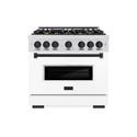 ZLINE Autograph Edition 36 in. 5.2 cu. ft. Classic Gas Range with 6 Burner Cooktop and Convection Gas Oven in DuraSnow® Stainless Steel with White Matte Door and Matte Black Accents (CGRSZ-WM-36-MB)