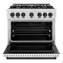 ZLINE Autograph Edition 36 in. 5.2 cu. ft. Classic Gas Range with 6 Burner Cooktop and Convection Gas Oven in DuraSnow® Stainless Steel with White Matte Door and Matte Black Accents (CGRSZ-WM-36-MB)