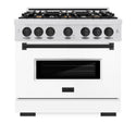 ZLINE Autograph Edition 36 in. 5.2 cu. ft. Classic Gas Range with 6 Burner Cooktop and Convection Gas Oven in DuraSnow® Stainless Steel with White Matte Door and Matte Black Accents (CGRSZ-WM-36-MB)