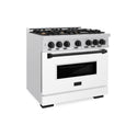 ZLINE Autograph Edition 36 in. 5.2 cu. ft. Classic Gas Range with 6 Burner Cooktop and Convection Gas Oven in DuraSnow® Stainless Steel with White Matte Door and Matte Black Accents (CGRSZ-WM-36-MB)
