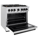 ZLINE Autograph Edition 36 in. 5.2 cu. ft. Classic Gas Range with 6 Burner Cooktop and Convection Gas Oven in DuraSnow® Stainless Steel with White Matte Door and Matte Black Accents (CGRSZ-WM-36-MB)