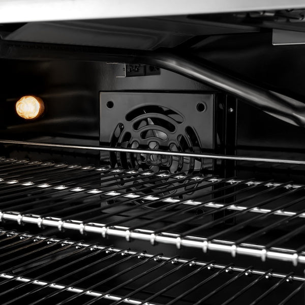 ZLINE Autograph Edition 36 in. 5.2 cu. ft. Classic Gas Range with 6 Burner Cooktop and Convection Gas Oven in DuraSnow® Stainless Steel with Black Matte Door and Polished Gold Accents (CGRSZ-BLM-36-G)