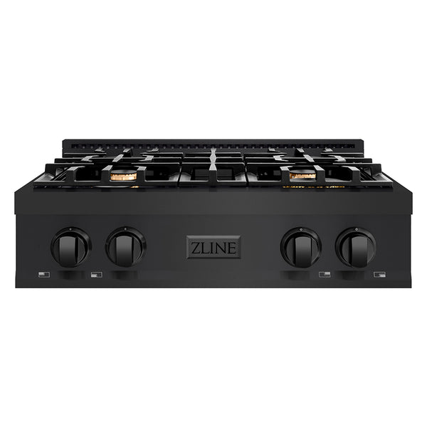 ZLINE 30 in. Classic Gas Rangetop with 4 Brass Burners and Porcelain Cooktop in Black Stainless Steel (RTB-BR-30)