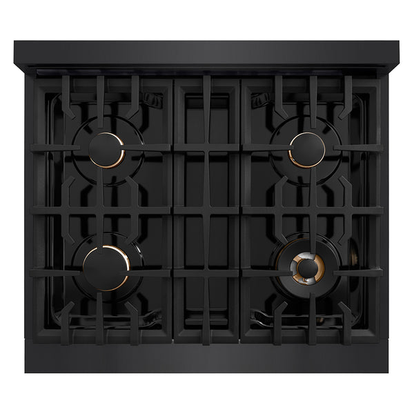 ZLINE 30 in. Classic Gas Rangetop with 4 Brass Burners and Porcelain Cooktop in Black Stainless Steel (RTB-BR-30)
