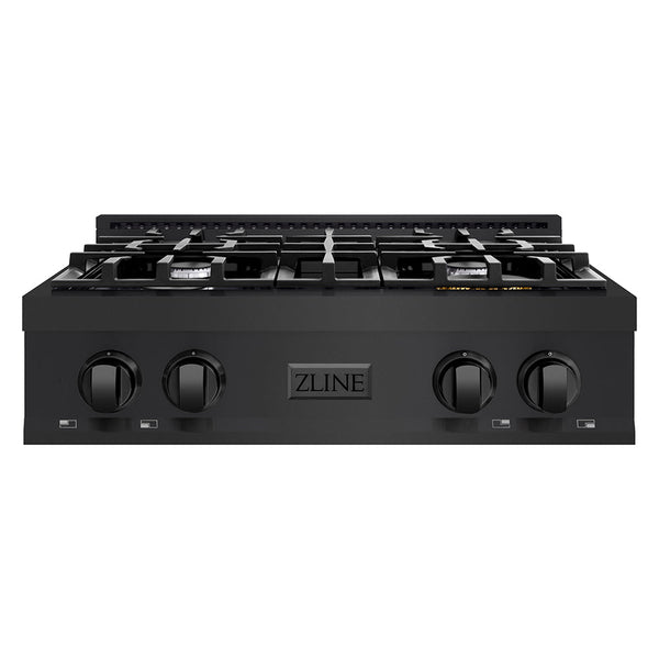 ZLINE 30 in. Classic Gas Rangetop with 4 Burners and Porcelain Cooktop in Black Stainless Steel (RTB2-30)
