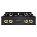 ZLINE Autograph Edition 30 in. Classic Gas Rangetop with 4 Burners and Porcelain Cooktop in Black Stainless Steel with Polished Gold Accents (RTBZ-30-G)
