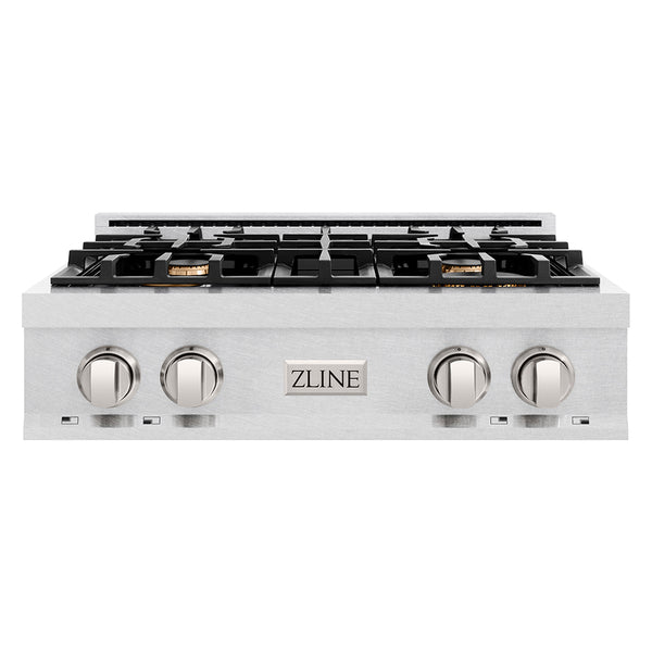 ZLINE 30 in. Classic Gas Rangetop with 4 Brass Burners and Porcelain Cooktop in Satin Stainless Steel (RTS-BR-30)