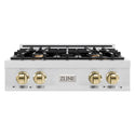 ZLINE Autograph Edition 30 in. Classic Gas Rangetop with 4 Burners and Porcelain Cooktop in Satin Stainless Steel with Polished Gold Accents (RTSZ-30-G)