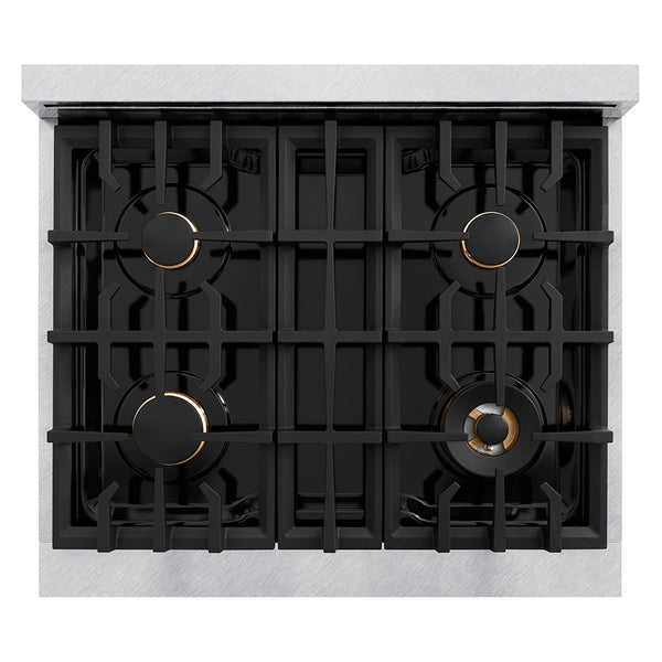 ZLINE Autograph Edition 30 in. Classic Gas Rangetop with 4 Burners and Porcelain Cooktop in Satin Stainless Steel with Polished Gold Accents (RTSZ-30-G)