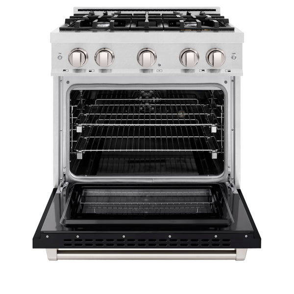 ZLINE 30 in. 4.2 cu. ft. Select Dual Fuel Range with 4 Burner Gas Cooktop and Electric Convection Oven in Satin Stainless Steel with Black Matte Door (HDRS-BLM-30)