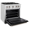 ZLINE 30 in. 4.2 cu. ft. Select Dual Fuel Range with 4 Burner Gas Cooktop and Electric Convection Oven in Satin Stainless Steel with Black Matte Door (HDRS-BLM-30)