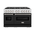 ZLINE 48 in. 6.7 cu. ft. Classic Double Oven Dual Fuel Range with 8 Burner Gas Cooktop in Satin Stainless Steel with Black Matte Doors (CDRS-BLM-48)