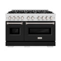 ZLINE 48 in. 6.7 cu. ft. Classic Double Oven Dual Fuel Range with 8 Burner Gas Cooktop in Satin Stainless Steel with Black Matte Doors (CDRS-BLM-48)