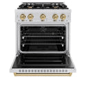 ZLINE Autograph Edition 30 in. 4.2 cu. ft. Classic Dual Fuel Range with 4 Burner Gas Cooktop and Electric Convection Oven in Satin Stainless Steel with Champagne Bronze Accents (CDRSZ-30-CB)