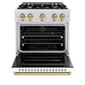 ZLINE Autograph Edition 30 in. 4.2 cu. ft. Classic Dual Fuel Range with 4 Burner Gas Cooktop and Electric Convection Oven in Satin Stainless Steel with White Matte Door and Champagne Bronze Accents (CDRSZ-WM-30-CB)