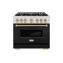 ZLINE Autograph Edition 36 in. 5.2 cu. ft. Classic Dual Fuel Range with 6 Burner Gas Cooktop and Electric Convection Oven in Satin Stainless Steel with Black Matte Door and Champagne Bronze Accents (CDRSZ-BLM-36-CB)