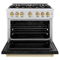 ZLINE Autograph Edition 36 in. 5.2 cu. ft. Classic Dual Fuel Range with 6 Burner Gas Cooktop and Electric Convection Oven in Satin Stainless Steel with Black Matte Door and Champagne Bronze Accents (CDRSZ-BLM-36-CB)