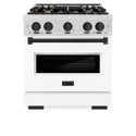 ZLINE Autograph Edition 30 in. 4.2 cu. ft. Classic Dual Fuel Range with 4 Burner Gas Cooktop and Electric Convection Oven in Satin Stainless Steel with White Matte Door and Matte Black Accents (CDRSZ-WM-30-MB)