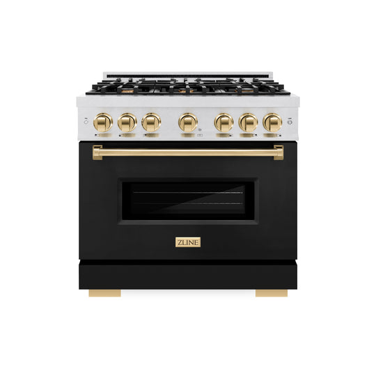 ZLINE Autograph Edition 36 in. 5.2 cu. ft. Classic Dual Fuel Range with 6 Burner Gas Cooktop and Electric Convection Oven in Satin Stainless Steel with Polished Gold Accents (CDRSZ-36-G)