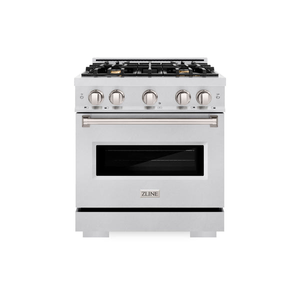 ZLINE 30 in. 4.2 cu. ft. Classic Dual Fuel Range with Gas Cooktop and Electric Convection Oven in Satin Stainless Steel with 4 Brass Burners (CDRS-BR-30)
