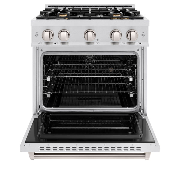 ZLINE 30 in. 4.2 cu. ft. Classic Dual Fuel Range with Gas Cooktop and Electric Convection Oven in Satin Stainless Steel with 4 Brass Burners (CDRS-BR-30)