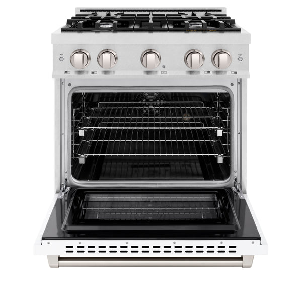 ZLINE 30 in. 4.2 cu. ft. Select Dual Fuel Range with 4 Burner Gas Cooktop and Electric Convection Oven in Satin Stainless Steel with White Matte Door (HDRS-WM-30)