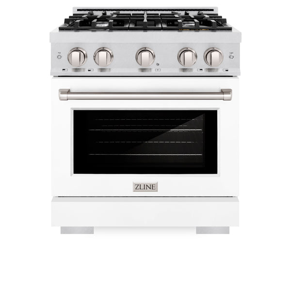 ZLINE 30 in. 4.2 cu. ft. Select Dual Fuel Range with 4 Burner Gas Cooktop and Electric Convection Oven in Satin Stainless Steel with White Matte Door (HDRS-WM-30)