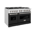 ZLINE 48 in. 6.7 cu. ft. Classic Double Oven Gas Range with 8 Burner Cooktop in Satin Stainless Steel with Black Matte Doors (CGRS-BLM-48)