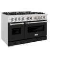 ZLINE 48 in. 6.7 cu. ft. Classic Double Oven Gas Range with 8 Burner Cooktop in Satin Stainless Steel with Black Matte Doors (CGRS-BLM-48)