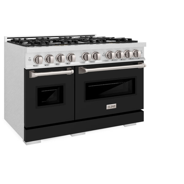 ZLINE 48 in. 6.7 cu. ft. Classic Double Oven Gas Range with 8 Burner Cooktop in Satin Stainless Steel with Black Matte Doors (CGRS-BLM-48)