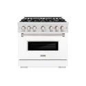 ZLINE 36 in. 5.2 cu. ft. Classic Gas Range with 6 Burner Cooktop and Convection Gas Oven in Satin Stainless Steel with White Matte Door (CGRS-WM-36)