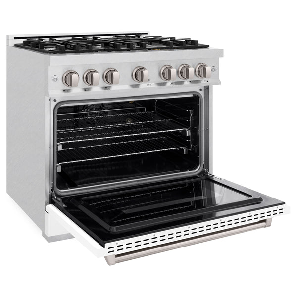 ZLINE 36 in. 5.2 cu. ft. Classic Gas Range with 6 Burner Cooktop and Convection Gas Oven in Satin Stainless Steel with White Matte Door (CGRS-WM-36)