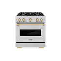ZLINE Autograph Edition 30 in. 4.2 cu. ft. Classic Gas Range with 4 Burner Cooktop and Convection Gas Oven in Satin Stainless Steel and Champagne Bronze Accents (CGRSZ-30-CB)