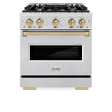 ZLINE Autograph Edition 30 in. 4.2 cu. ft. Classic Gas Range with 4 Burner Cooktop and Convection Gas Oven in Satin Stainless Steel and Champagne Bronze Accents (CGRSZ-30-CB)