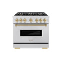 ZLINE Autograph Edition 36 in. 5.2 cu. ft. Classic Gas Range with 6 Burner Cooktop and Convection Gas Oven in Satin Stainless Steel and Champagne Bronze Accents (CGRSZ-36-CB)