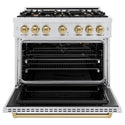 ZLINE Autograph Edition 36 in. 5.2 cu. ft. Classic Gas Range with 6 Burner Cooktop and Convection Gas Oven in Satin Stainless Steel and Champagne Bronze Accents (CGRSZ-36-CB)