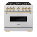 ZLINE Autograph Edition 36 in. 5.2 cu. ft. Classic Gas Range with 6 Burner Cooktop and Convection Gas Oven in Satin Stainless Steel and Champagne Bronze Accents (CGRSZ-36-CB)
