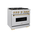 ZLINE Autograph Edition 36 in. 5.2 cu. ft. Classic Gas Range with 6 Burner Cooktop and Convection Gas Oven in Satin Stainless Steel and Champagne Bronze Accents (CGRSZ-36-CB)