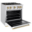 ZLINE Autograph Edition 30 in. 4.2 cu. ft. Classic Gas Range with 4 Burner Cooktop and Convection Gas Oven in Satin Stainless Steel with White Matte Door and Champagne Bronze Accents (CGRSZ-WM-30-CB)