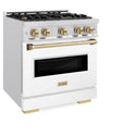 ZLINE Autograph Edition 30 in. 4.2 cu. ft. Classic Gas Range with 4 Burner Cooktop and Convection Gas Oven in Satin Stainless Steel with White Matte Door and Champagne Bronze Accents (CGRSZ-WM-30-CB)