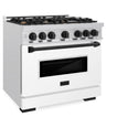 ZLINE Autograph Edition 36 in. 5.2 cu. ft. Classic Gas Range with 6 Burner Cooktop and Convection Gas Oven in Satin Stainless Steel with White Matte Door and Matte Black Accents (CGRSZ-WM-36-MB)