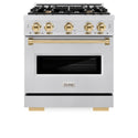 ZLINE Autograph Edition 30 in. 4.2 cu. ft. Classic Gas Range with 4 Burner Cooktop and Convection Gas Oven in Satin Stainless Steel and Polished Gold Accents (CGRSZ-30-G)