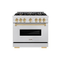 ZLINE Autograph Edition 36 in. 5.2 cu. ft. Classic Gas Range with 6 Burner Cooktop and Convection Gas Oven in Satin Stainless Steel and Polished Gold Accents (CGRSZ-36-G)