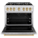 ZLINE Autograph Edition 36 in. 5.2 cu. ft. Classic Gas Range with 6 Burner Cooktop and Convection Gas Oven in Satin Stainless Steel and Polished Gold Accents (CGRSZ-36-G)