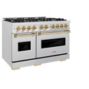 ZLINE Autograph Edition 48 in. 6.7 cu. ft. Classic Double Oven Gas Range with 8 Burner Cooktop in Satin Stainless Steel and Polished Gold Accents (CGRSZ-48-G)