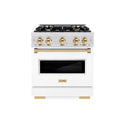 ZLINE Autograph Edition 30 in. 4.2 cu. ft. Classic Gas Range with 4 Burner Cooktop and Convection Gas Oven in Satin Stainless Steel with White Matte Door and Polished Gold Accents (CGRSZ-WM-30-G)