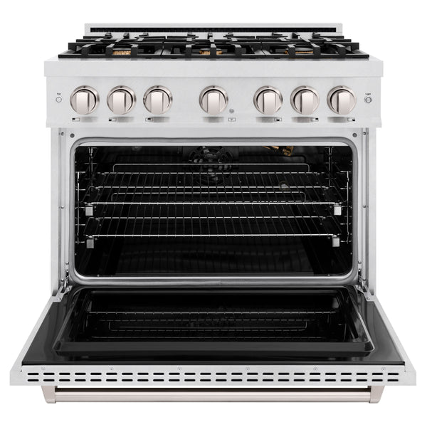 ZLINE 36 in. 5.2 cu. ft. Classic Gas Range with Convection Gas Oven in Satin Stainless Steel with 6 Brass Burners (CGRS-BR-36)