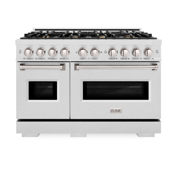ZLINE 48 in. 6.7 cu. ft. Classic Double Oven Gas Range in Satin Stainless Steel with 8 Brass Burners (CGRS-BR-48)