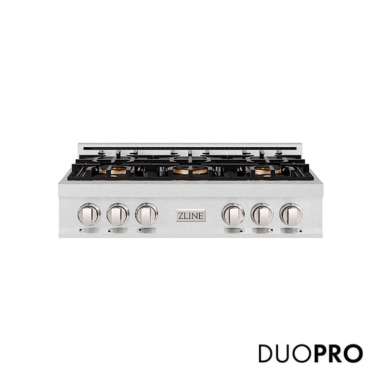 ZLINE 36 in. Classic Gas Rangetop with 6 Burner DuoPro™ Cooktop in Satin Stainless Steel (PCRTS-36)