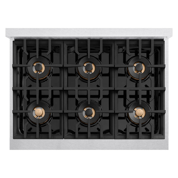 ZLINE Autograph Edition 36 in. Classic Gas Rangetop with 6 Burner DuoPro™ Cooktop in Satin Stainless Steel and Polished Gold Accents (PCRTSZ-36-G)